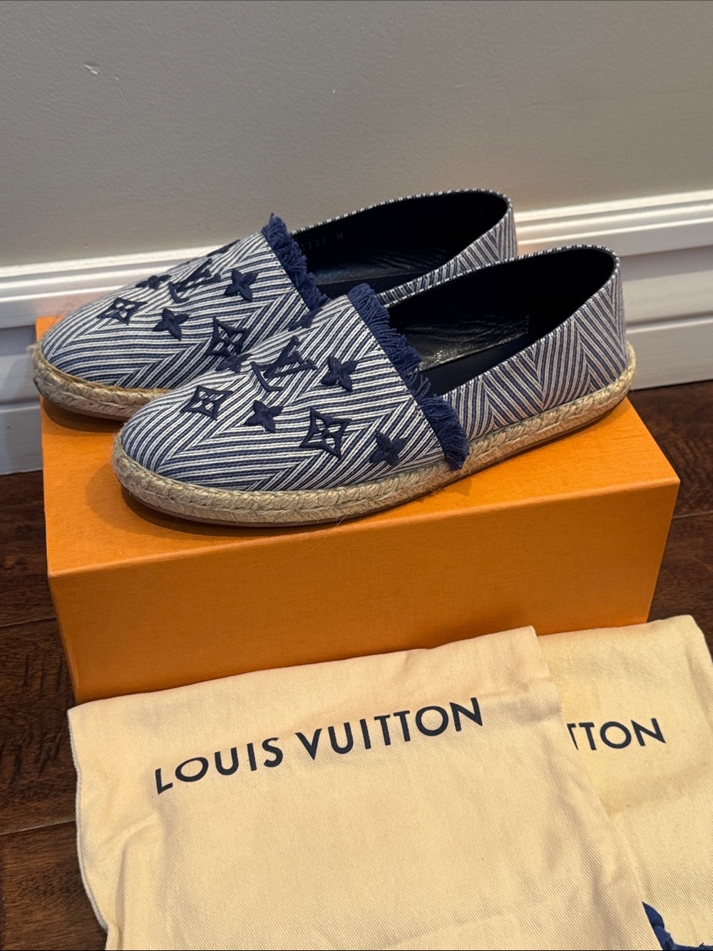 Louis Vuitton Blue & White Striped Monogram Espadrilles size 36.5